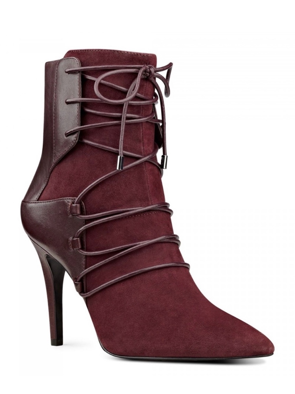 Nine West Burgundy Lace-Up Pointed-Toe High Heel Boot